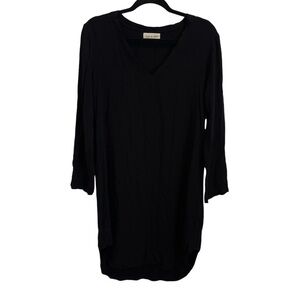 Cloth & Stone Black V-Neck Shift Dress Pockets Long Sleeve - Size Small